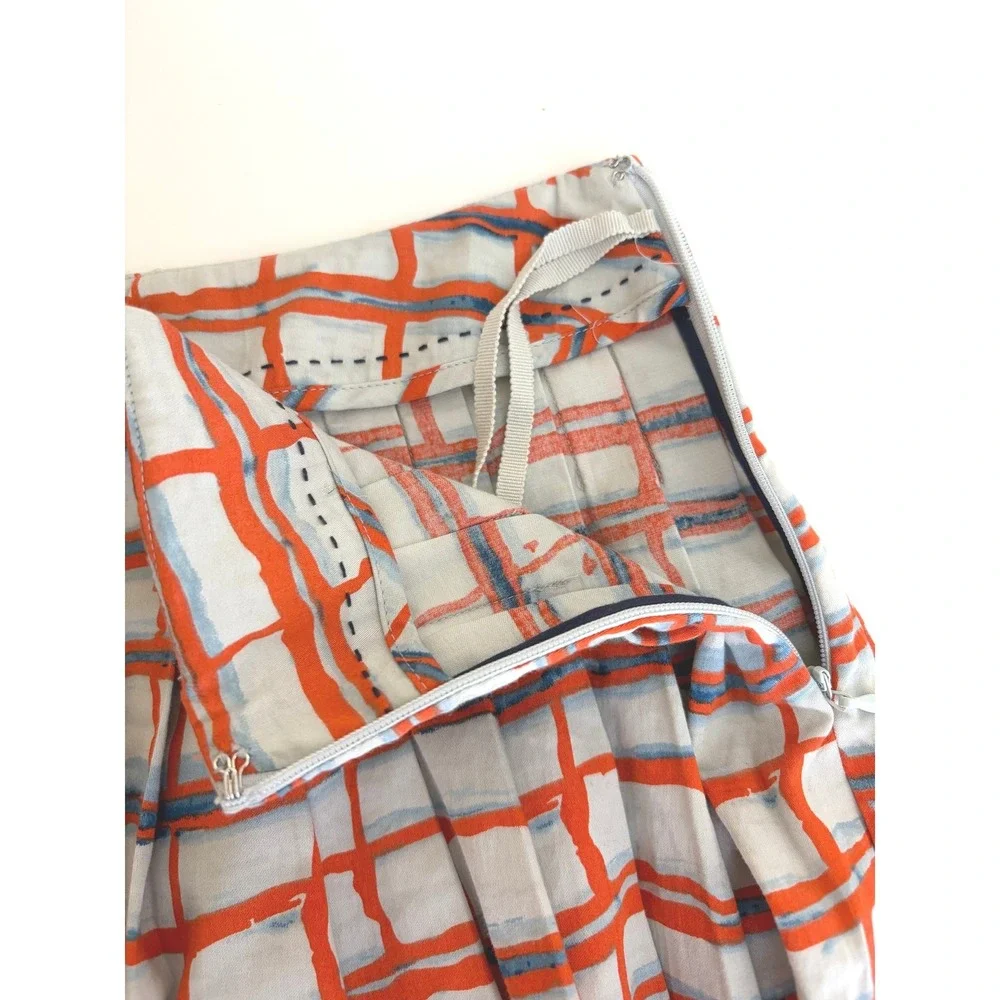 Maeve Anthropologie Asymmetrical Wrap Skirt Size 2 Orange Blue Geometric Print
